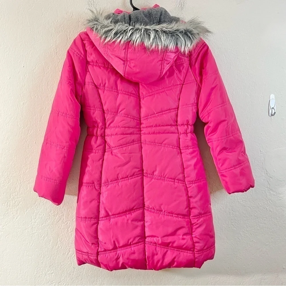 Calvin Klein Big Girls Aerial Hooded Jacket with Faux-Fur Trim Size Medium Pink